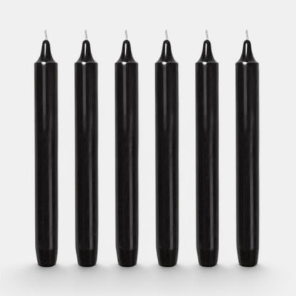 Shop Rescue Spa Black Madeleine taper candles, 8" H x 0.9" Ø, dripless and smokeless, 7-hour burn time.