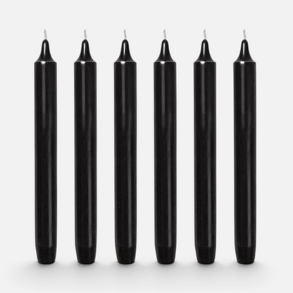 Shop Rescue Spa Black Madeleine taper candles, 8" H x 0.9" Ø, dripless and smokeless, 7-hour burn time.