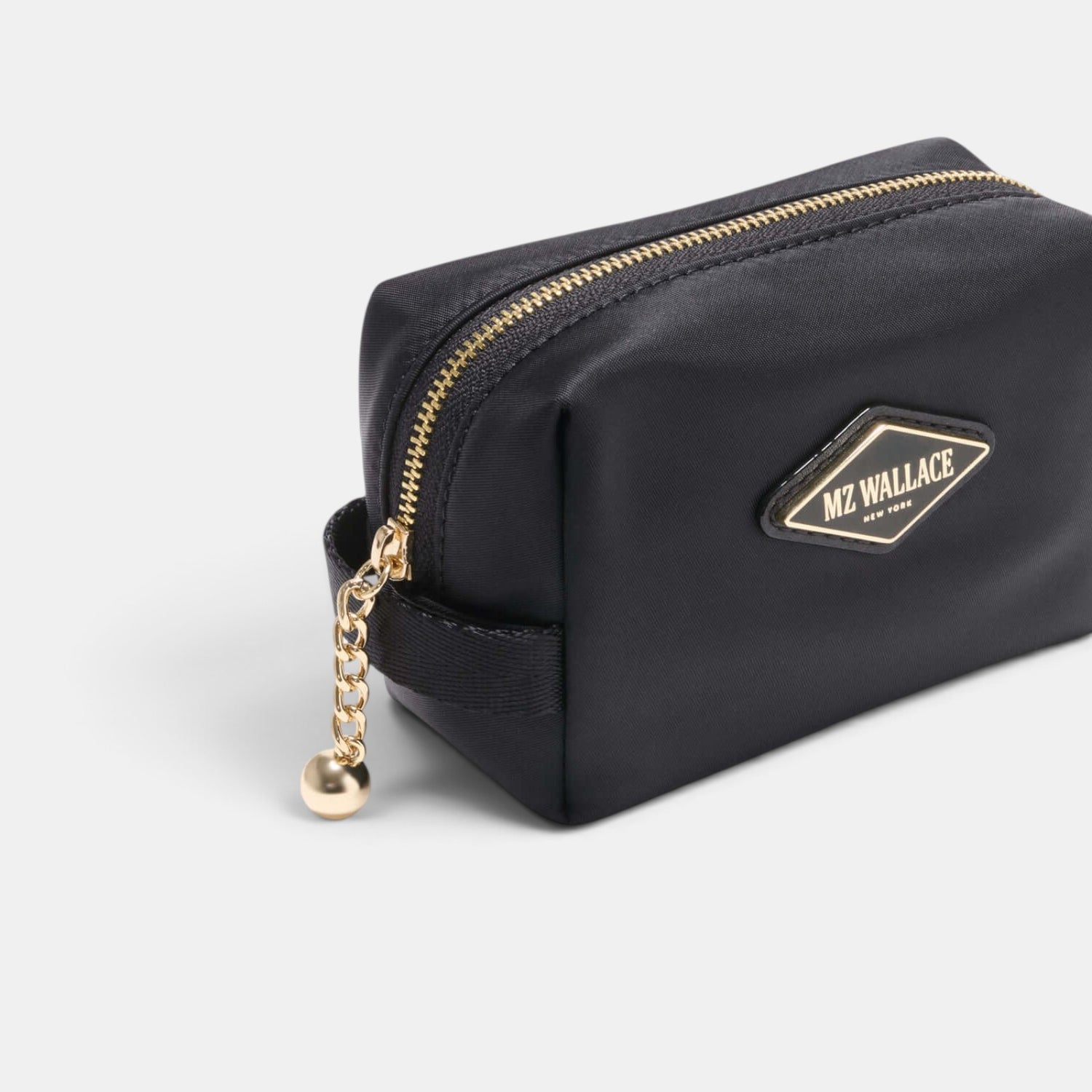 Shop Rescue Spa black nylon Ava cosmetic bag with gold hardware and zip closure