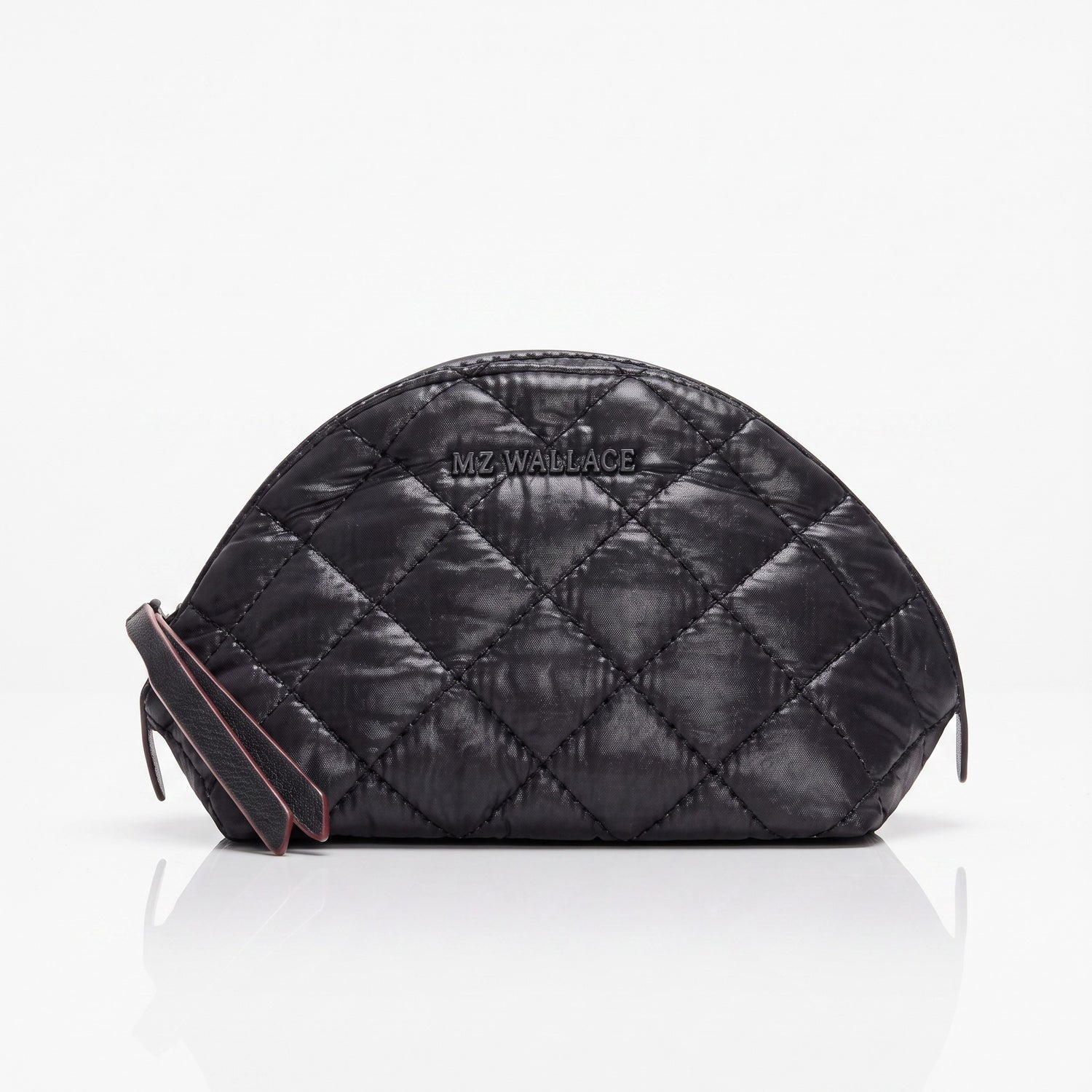 Shop Rescue Spa black quilted Momo pouch with signature red leather edging and matte black hardware