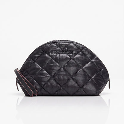 Shop Rescue Spa black quilted Momo pouch with signature red leather edging and matte black hardware