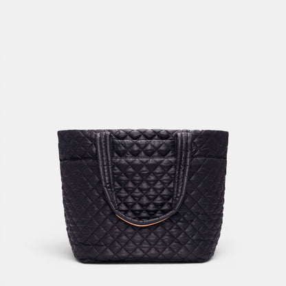 Shop Rescue Spa MZ Wallace black quilted nylon Medium Metro Tote Deluxe with leather trim and padded handles