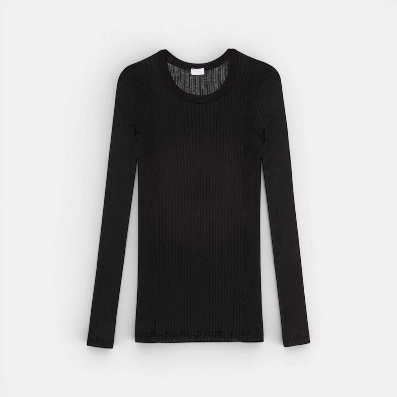 Shop Rescue Spa black long sleeve Pima cotton t-shirt with ribbed texture and eyelash lace trim.
