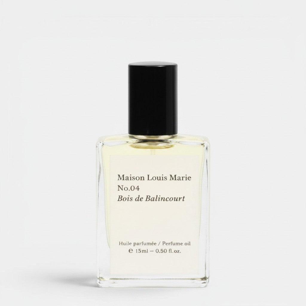 Shop Rescue Spa No.04 Bois de Balincourt perfume oil with sandalwood, cedarwood, vetiver, nutmeg, cinnamon, and amber wood notes.