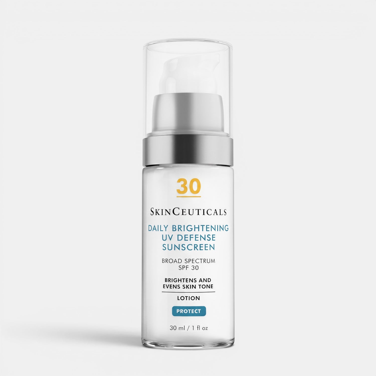 Shop Rescue Spa SkinCeuticals Daily Brightening UV Defense SPF 30 sunscreen bottle with clear pump cap.