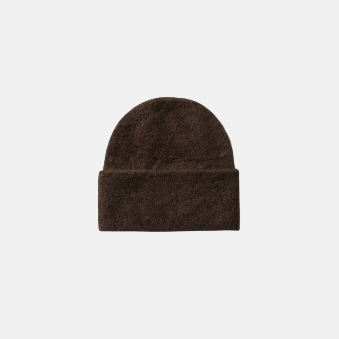Shop Rescue Spa dark brown brushed cashmere beanie with a folded cuff in a soft knit texture.