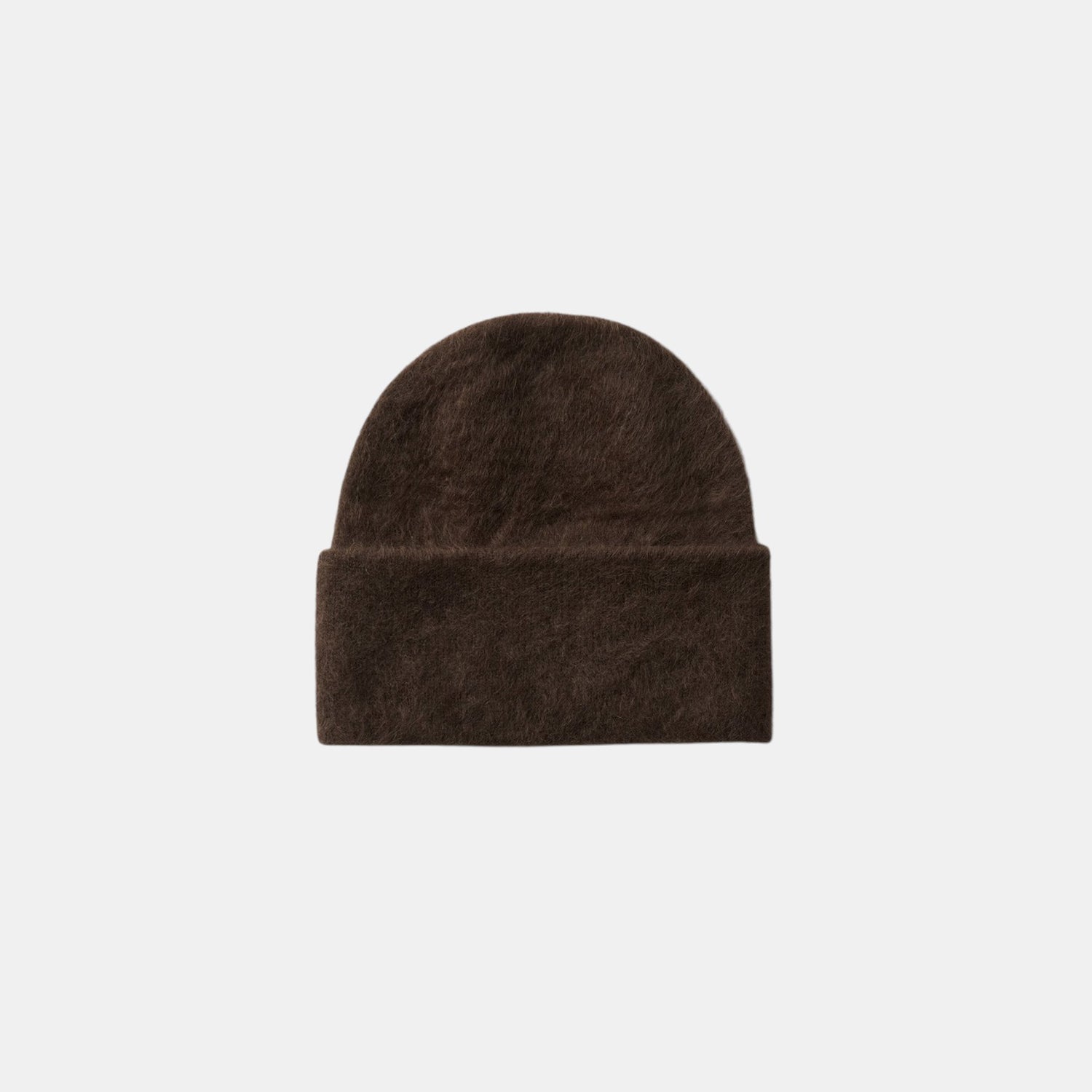 Shop Rescue Spa dark brown brushed cashmere beanie with a folded cuff in a soft knit texture.