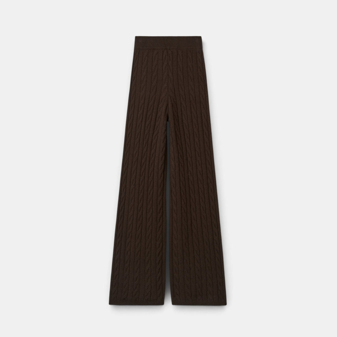 Shop Rescue Spa dark brown cable knit cashmere pants with an elastic waistband in a regular fit.