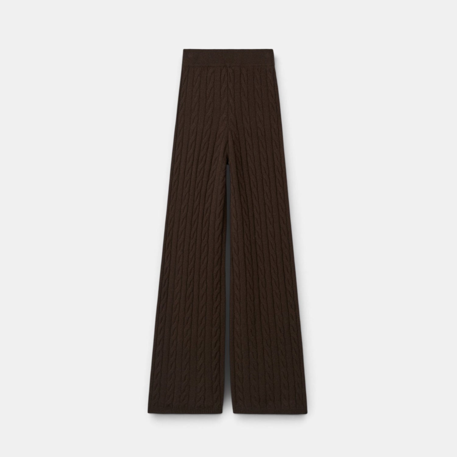 Shop Rescue Spa dark brown cable knit cashmere pants with an elastic waistband in a regular fit.