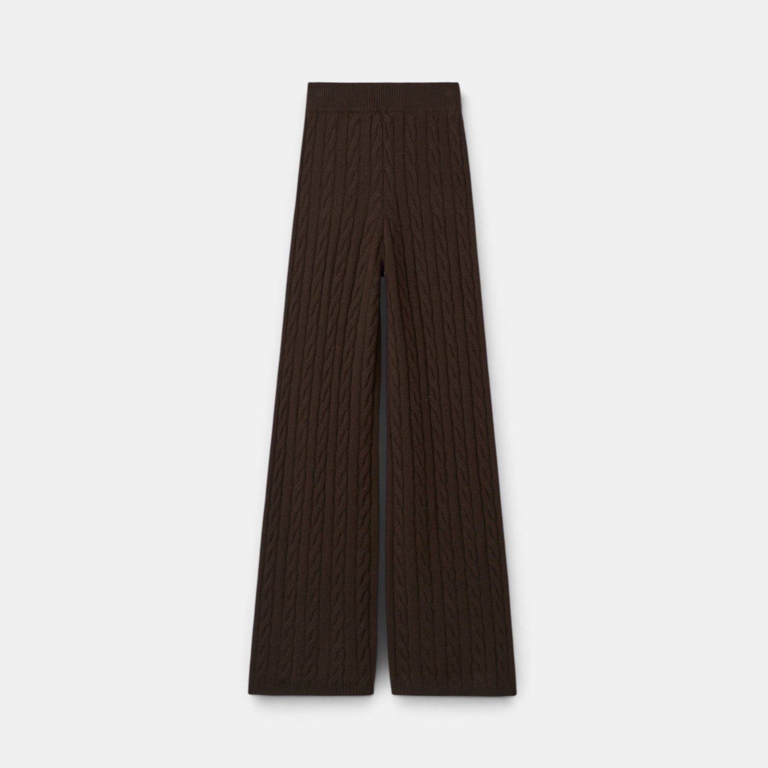 Shop Rescue Spa dark brown cable knit cashmere pants with an elastic waistband in a regular fit.