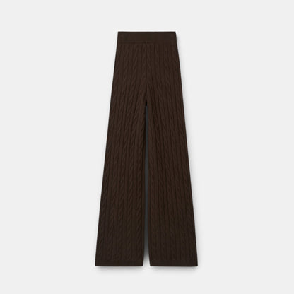 Shop Rescue Spa dark brown cable knit cashmere pants with an elastic waistband in a regular fit.