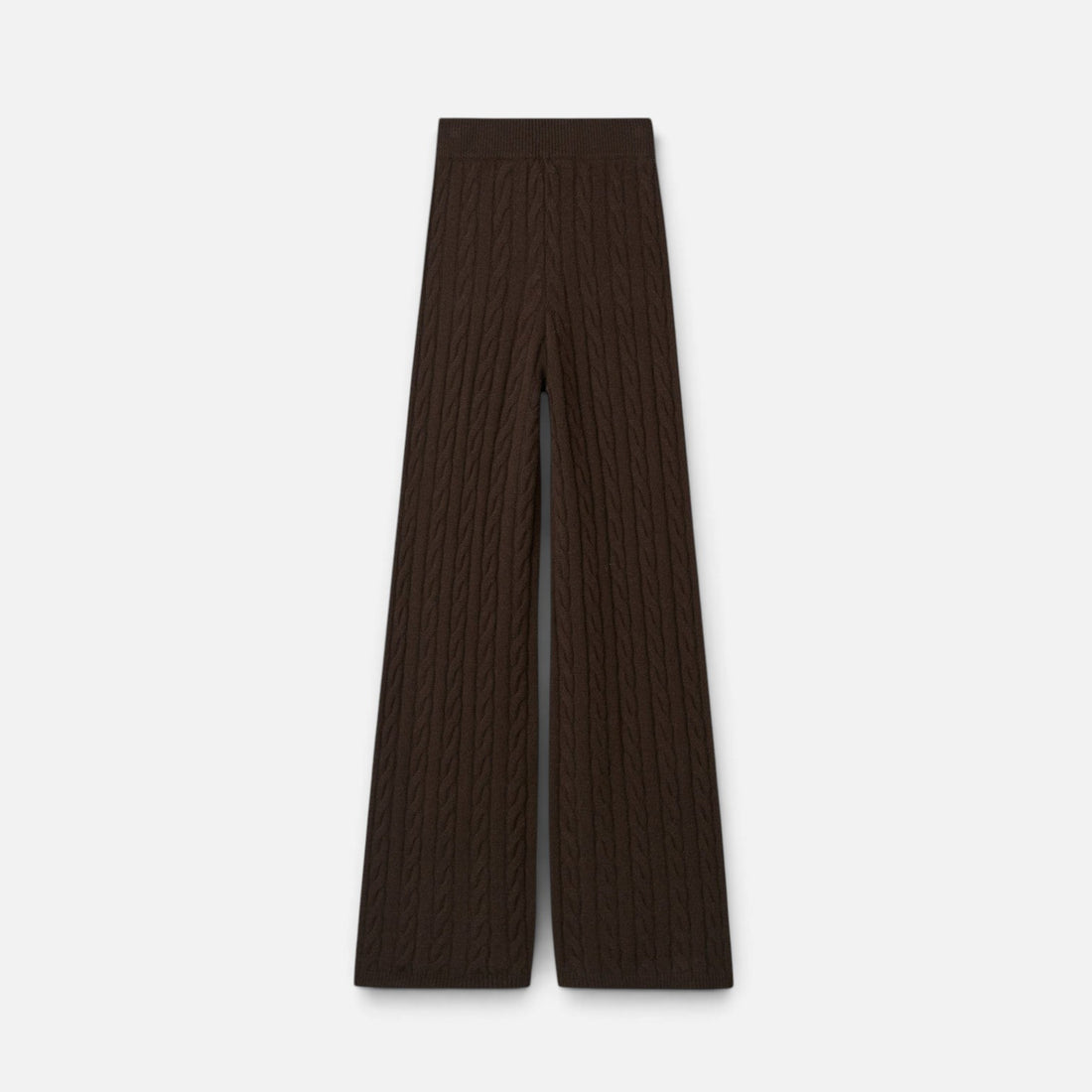 Shop Rescue Spa dark brown cable knit cashmere pants with an elastic waistband in a regular fit.