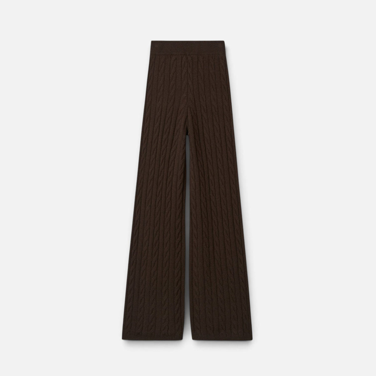 Shop Rescue Spa dark brown cable knit cashmere pants with an elastic waistband in a regular fit.