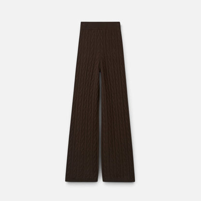 Shop Rescue Spa dark brown cable knit cashmere pants with an elastic waistband in a regular fit.