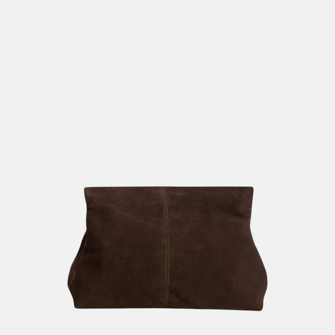 Shop Rescue Spa dark brown calf suede clutch bag with a minimalist top closure design