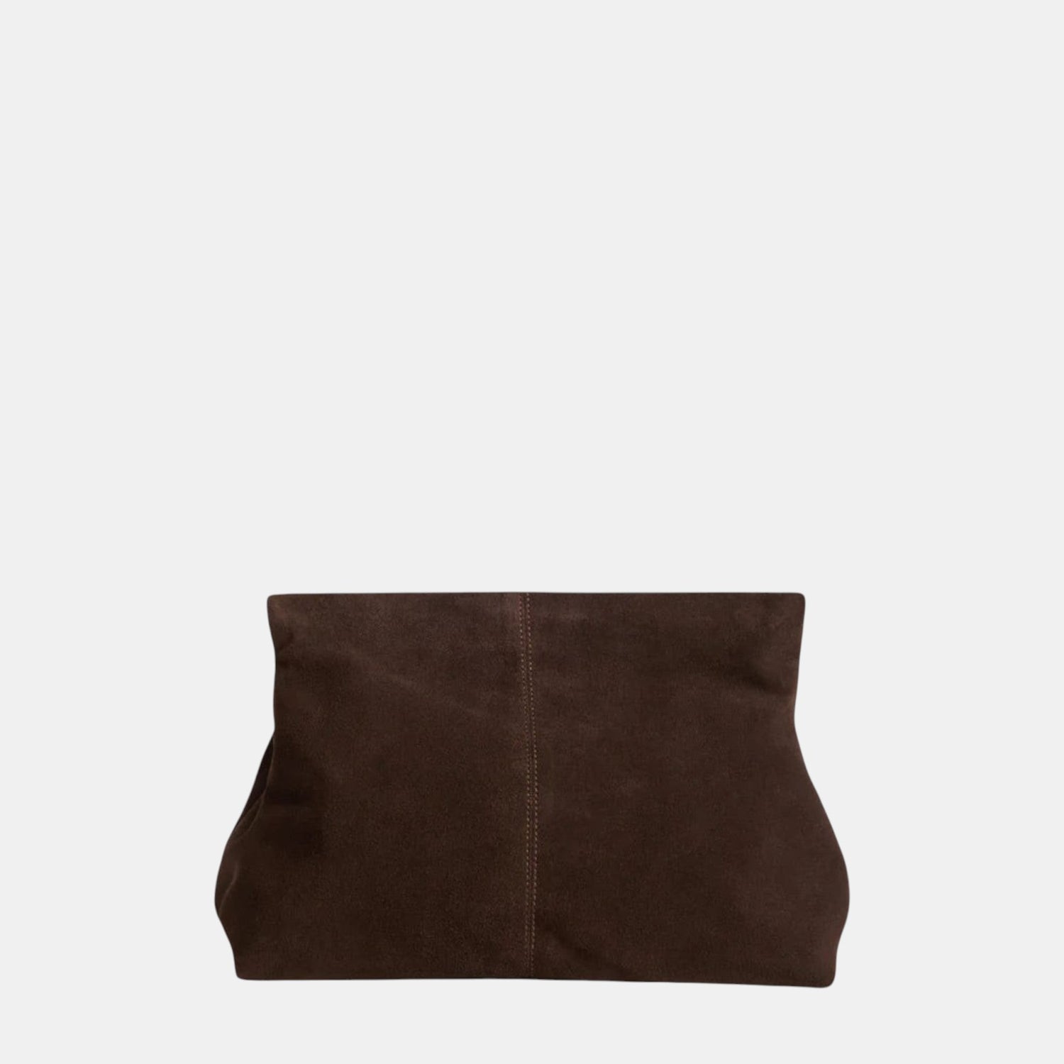 Shop Rescue Spa dark brown calf suede clutch bag with a minimalist top closure design