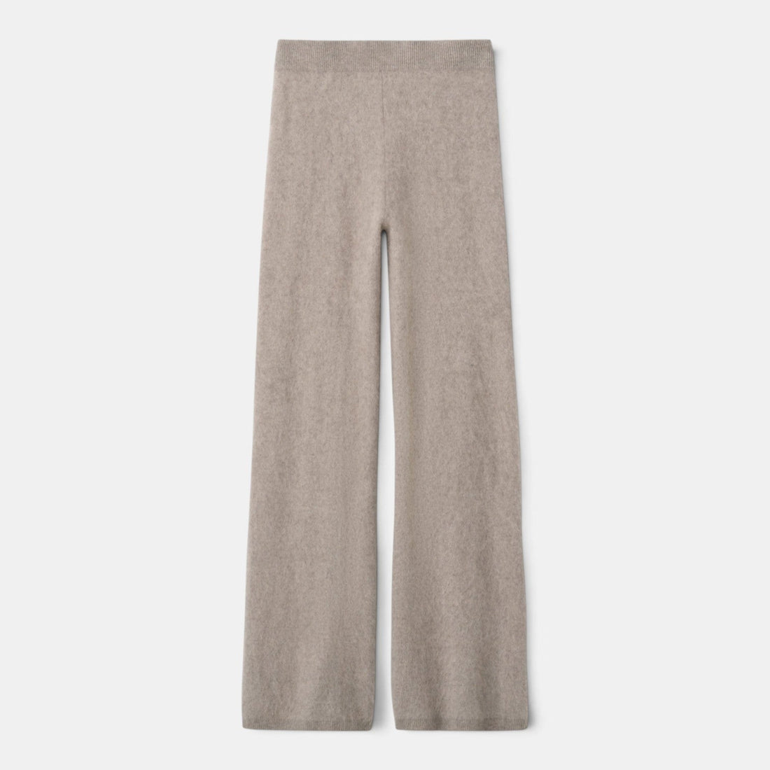 Shop Rescue Spa brushed 100% cashmere knit pants in a neutral beige tone with a comfortable elastic waistband.