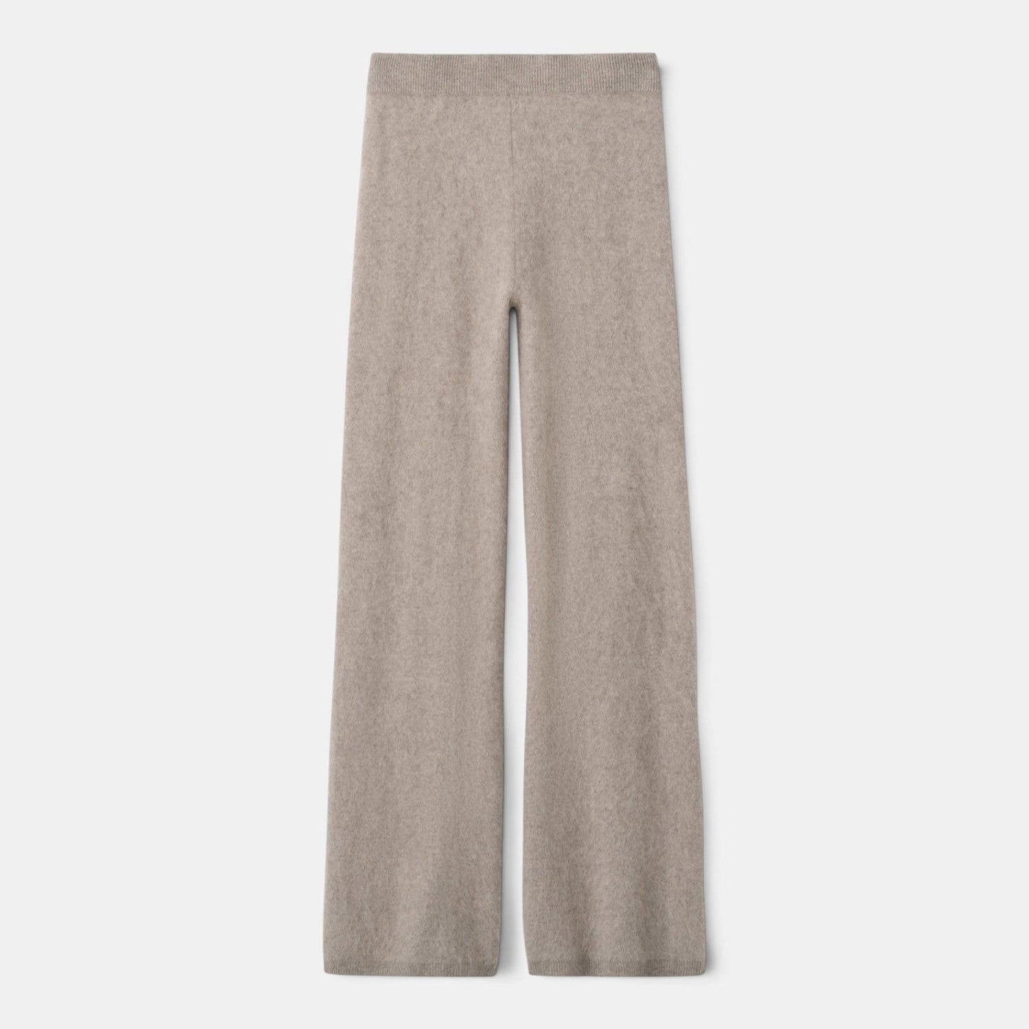 Shop Rescue Spa brushed 100% cashmere knit pants in a neutral beige tone with a comfortable elastic waistband.