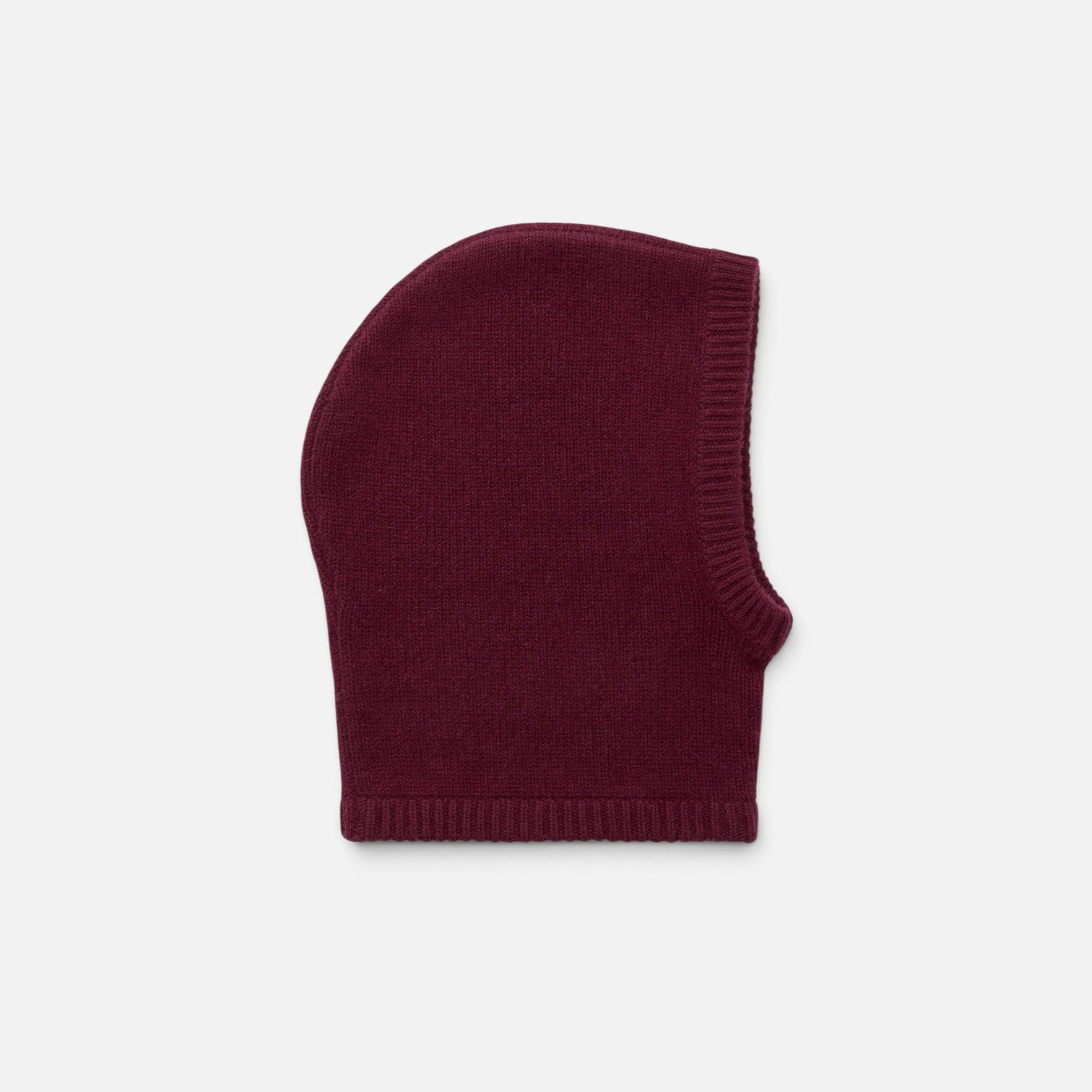 Shop Rescue Spa chunky knit balaclava in deep burgundy 100% cashmere with a ribbed trim