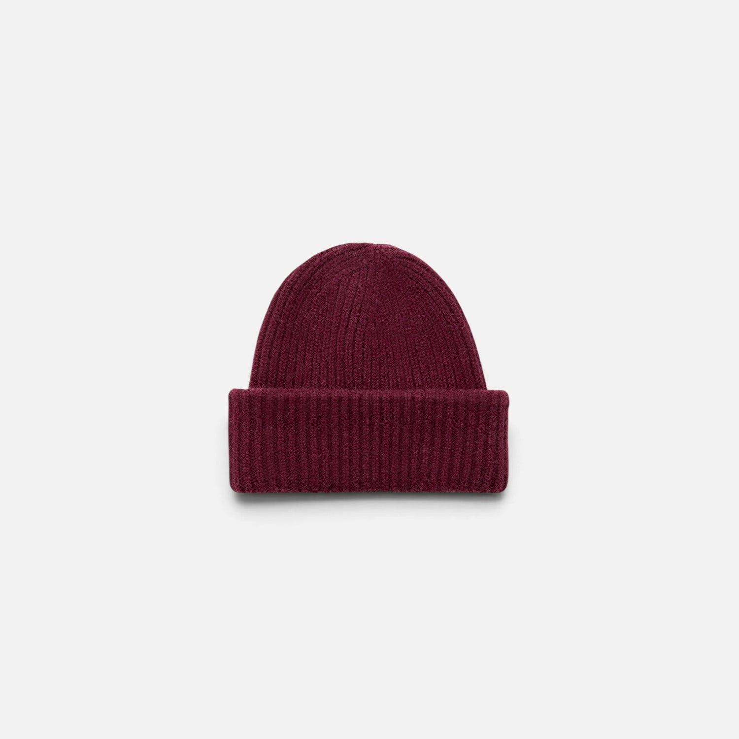 Shop Rescue Spa burgundy ribbed knit beanie made from 100% cashmere in a classic unisex cuffed style.