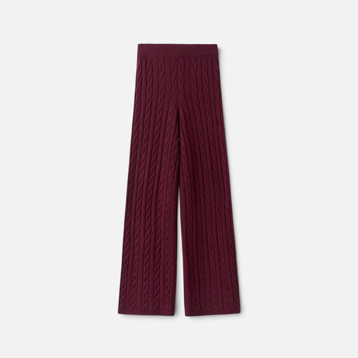 Shop Rescue Spa burgundy cable knit cashmere pants with an elastic waist in a regular fit