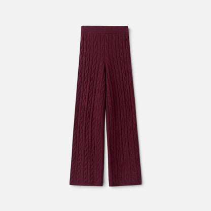 Shop Rescue Spa burgundy cable knit cashmere pants with an elastic waist in a regular fit