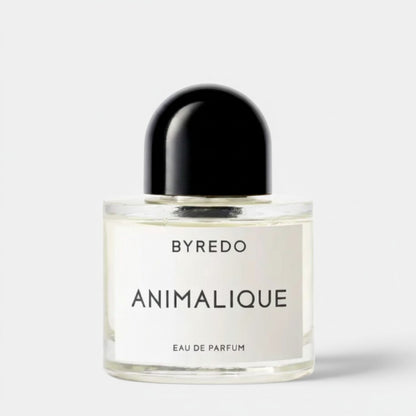 Shop Rescue Spa BYREDO Animalique Eau De Parfum 50ml bottle with black cap. Notes of bergamot, lemon, mimosa, violet, suede, amber, sandalwood, tobacco.