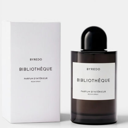 Shop Rescue Spa Byredo Bibliotheque Room Spray in dark glass bottle with black cap and white label. Includes box.