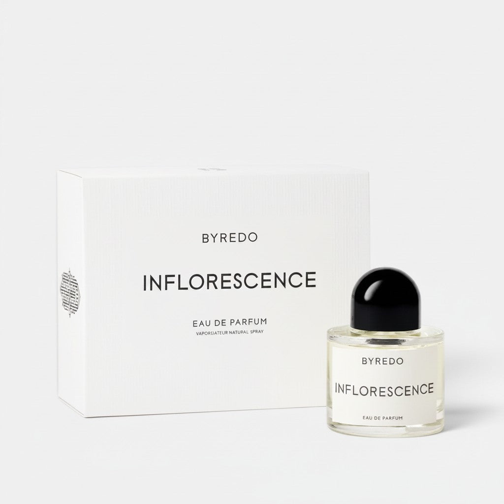 Shop Rescue Spa BYREDO Inflorescence Eau De Parfum, a floral scent with notes of freesia, rose, lily of the valley, magnolia, and jasmine.