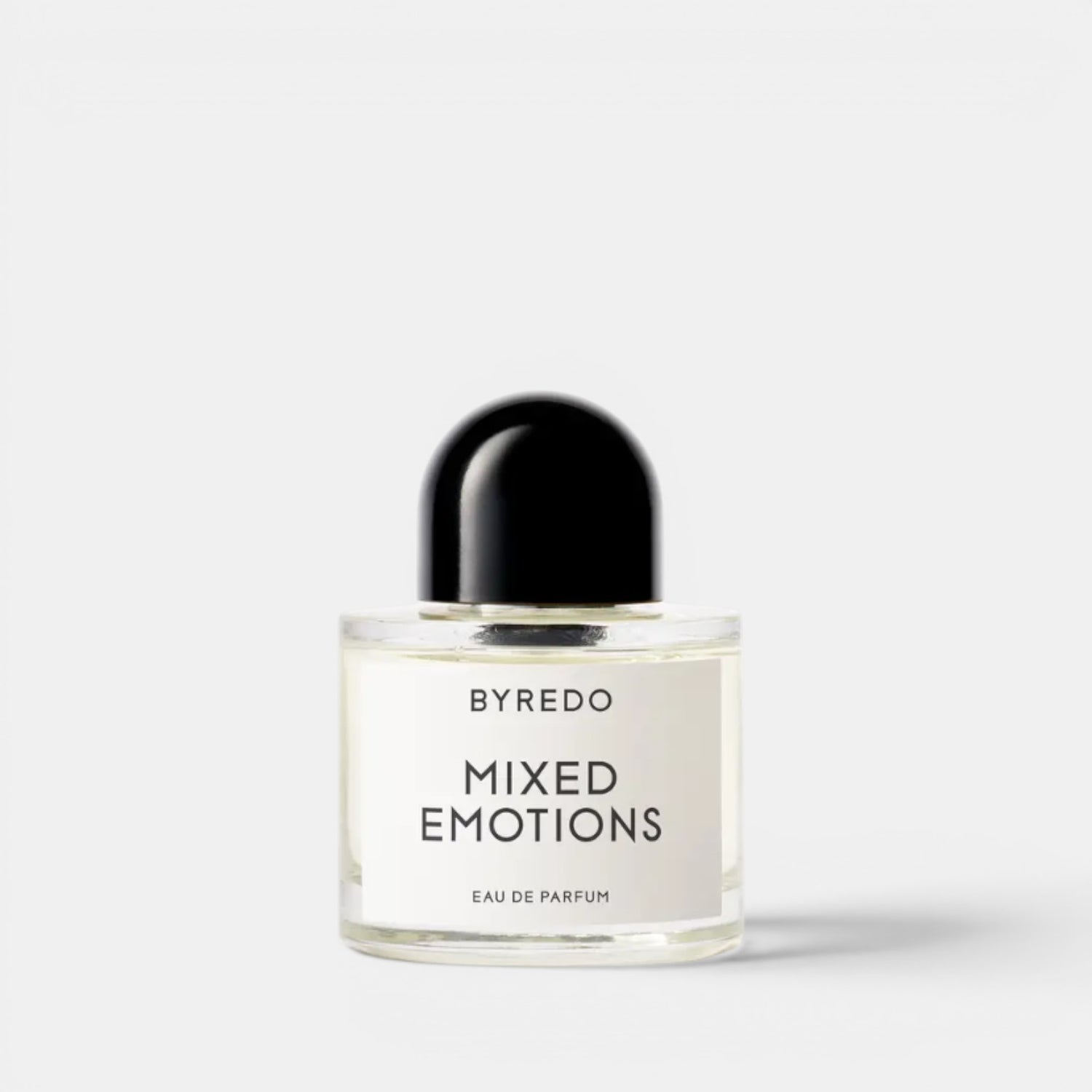 Shop Rescue Spa BYREDO Mixed Emotions Eau de Parfum bottle with black cap, notes of tea, mate, cassis, violet, and birch.