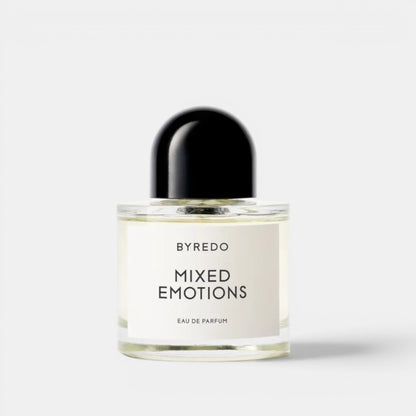 Shop Rescue Spa BYREDO Mixed Emotions Eau de Parfum bottle with black cap, clear liquid, and white label.