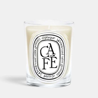 Shop Rescue Spa Cafe scented candle in a clear glass vessel with coffee and woody fragrance notes