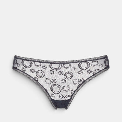 Shop Rescue Spa Champetre SOIR DE LUNE tanga in grey embroidered stretch tulle with delicate lace trim