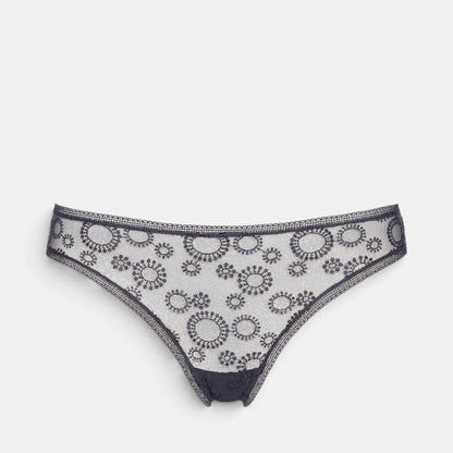 Shop Rescue Spa Champetre SOIR DE LUNE black embroidered stretch tulle tanga with delicate lace trim