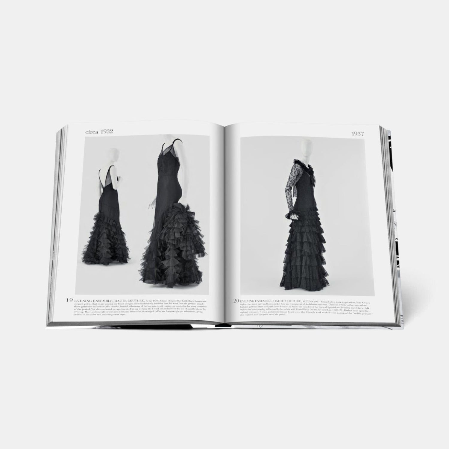 Shop Rescue Spa Chanel The Legend of an Icon book showing archival black and white photos of 1930s couture dresses