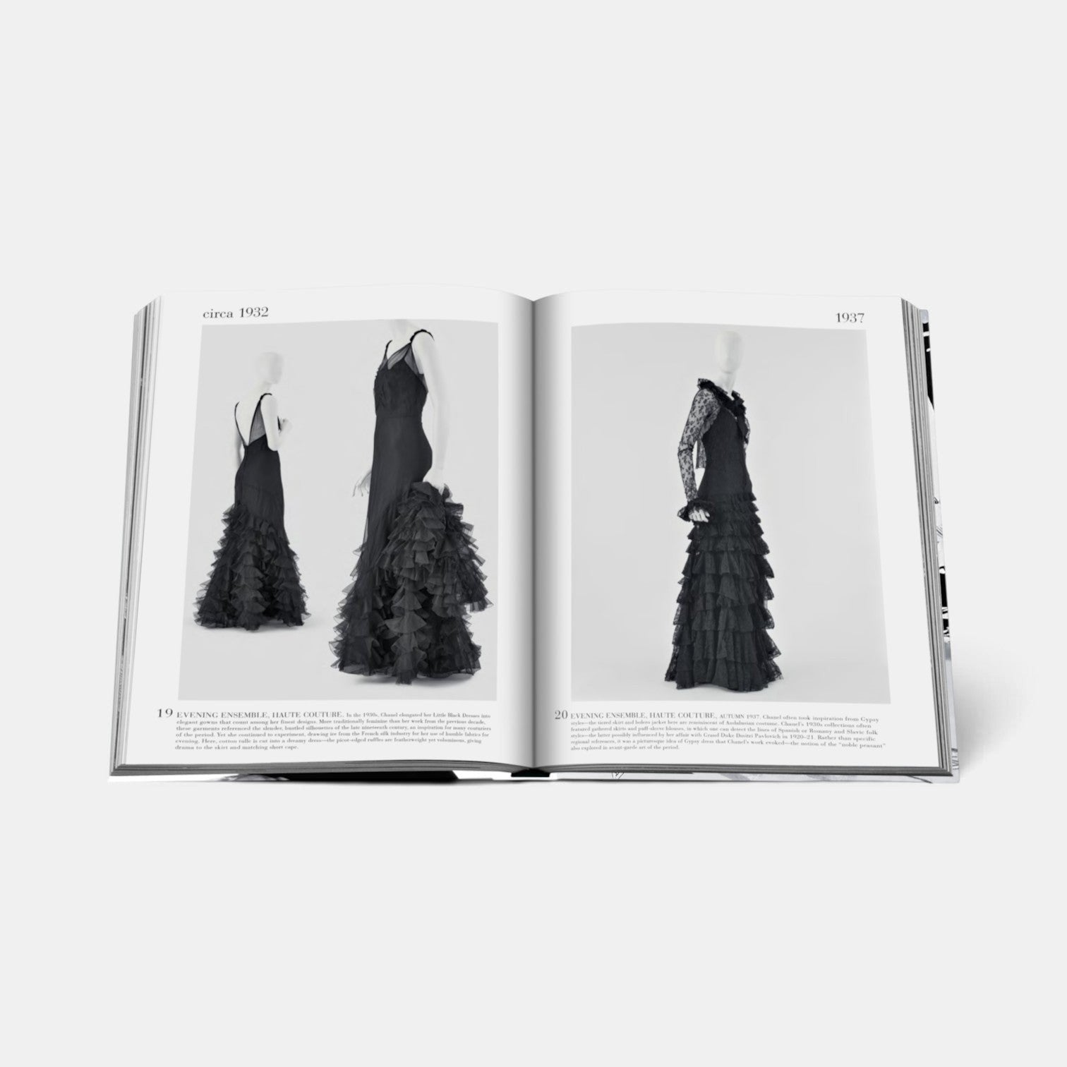 Shop Rescue Spa Chanel The Legend of an Icon book showing archival black and white photos of 1930s couture dresses