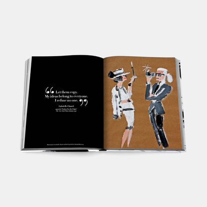 Shop Rescue Spa Chanel The Legend of an Icon book open to a page featuring a fashion illustration of Gabrielle Chanel