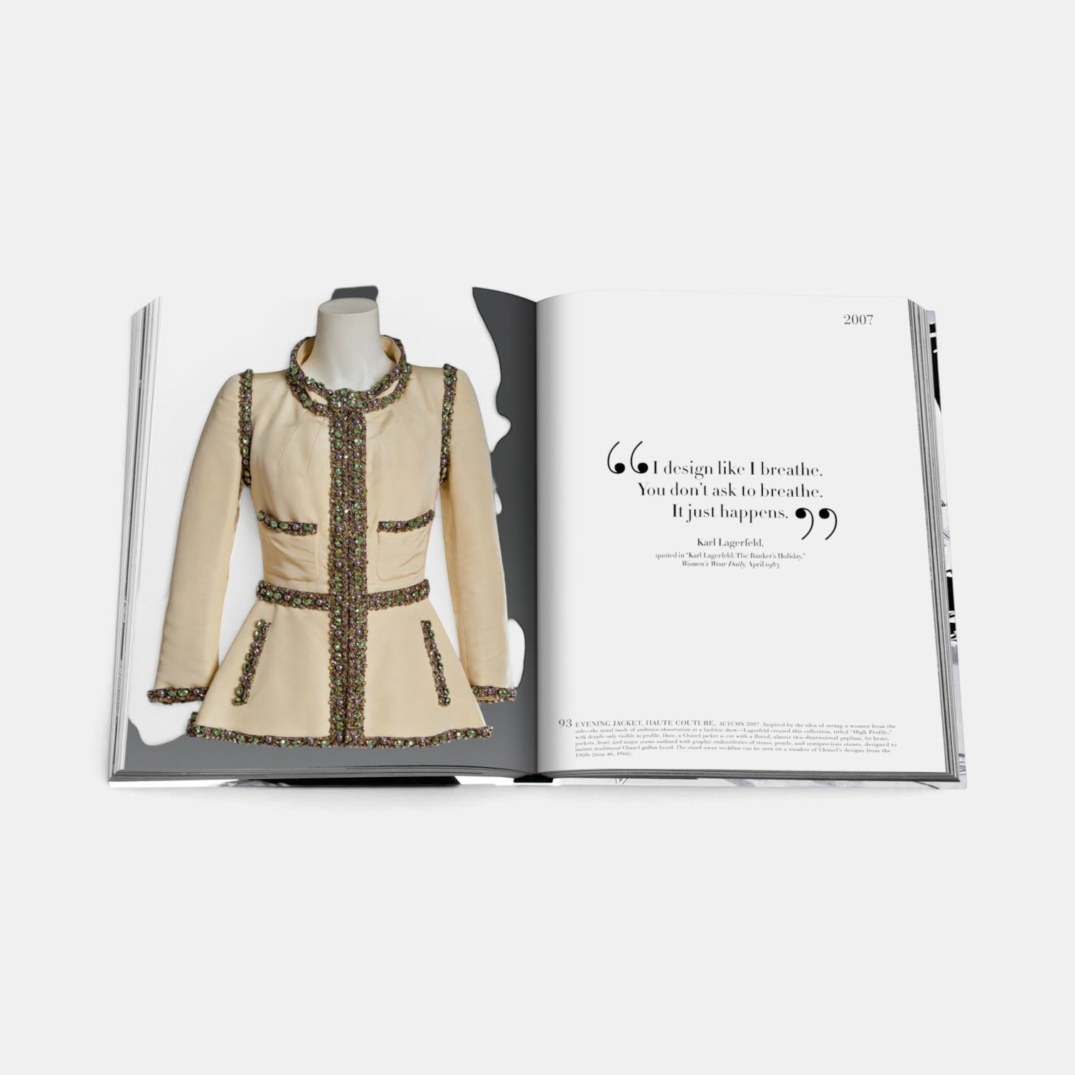 Shop Rescue Spa Chanel The Legend of an Icon book open to a page featuring a 2007 Chanel haute couture tweed jacket