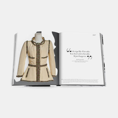 Shop Rescue Spa Chanel The Legend of an Icon book open to a page featuring a 2007 Chanel haute couture tweed jacket