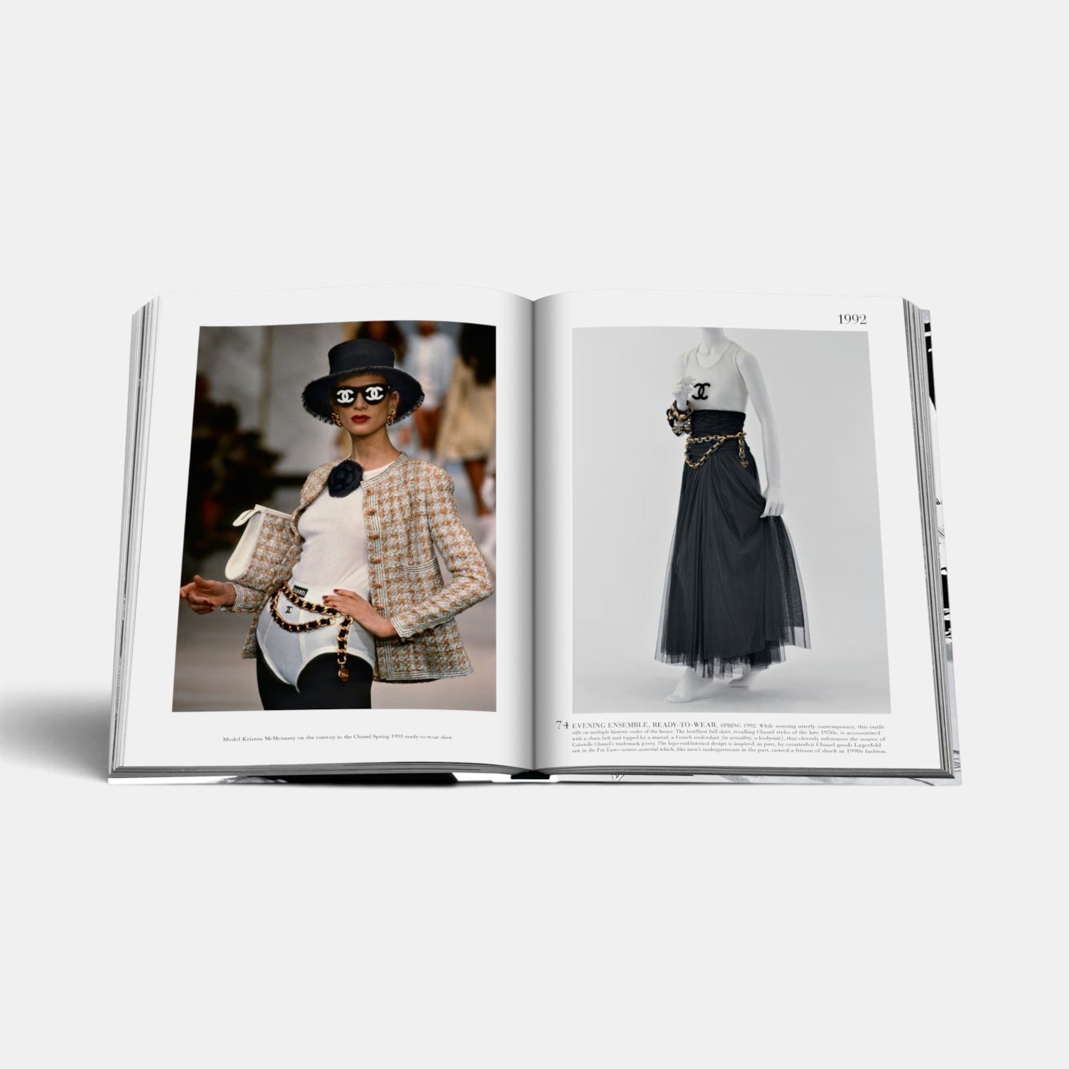 Shop Rescue Spa Chanel The Legend of an Icon book open to pages showing archival runway photography of Chanel fashion