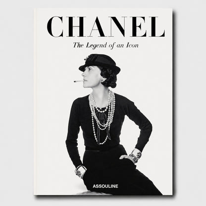 Shop Rescue Spa Chanel The Legend of an Icon hardcover book featuring a black and white portrait of Coco Chanel