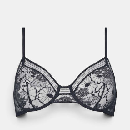 Shop Rescue Spa Chataigne full-cup bra in black floral lace with delicate trim and supportive underbust construction.