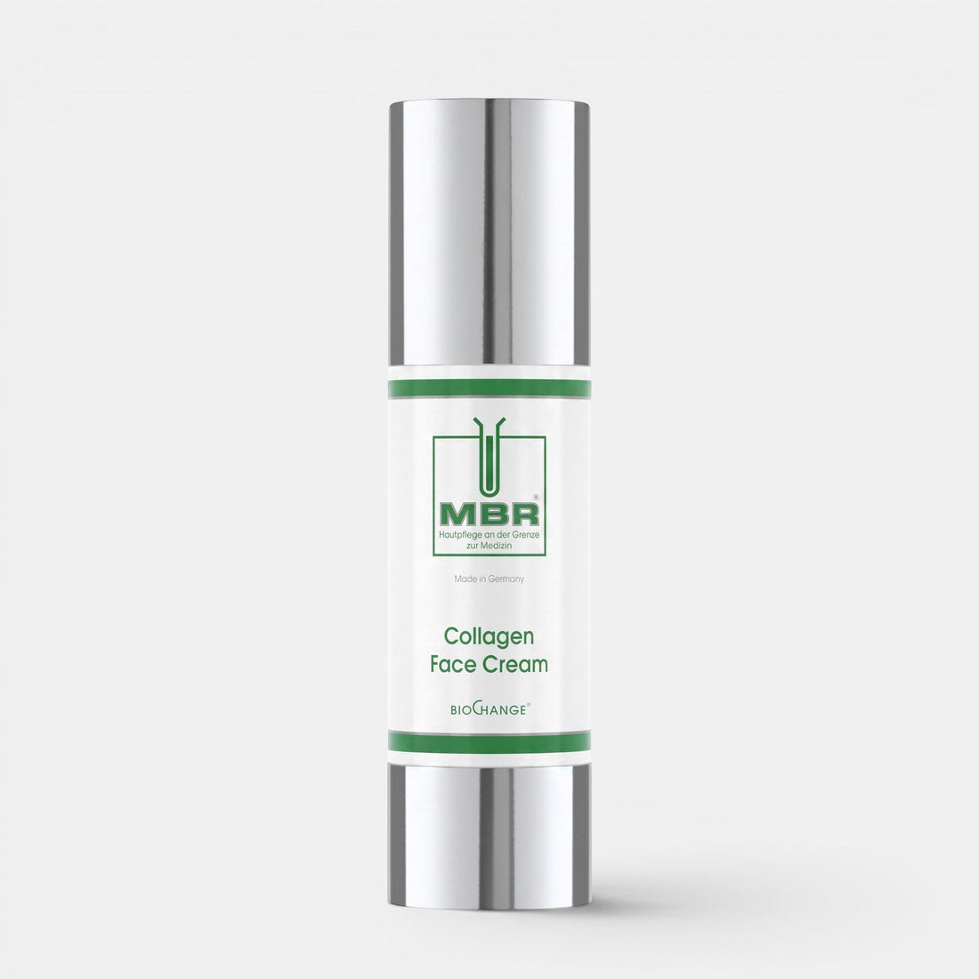 Shop Rescue Spa MBR Collagen Face Cream in a white 50ml pump bottle with silver metallic cap and green accents.