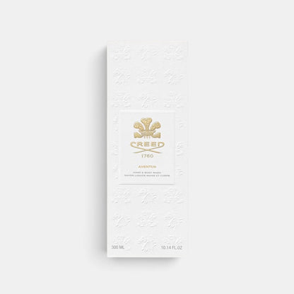Shop Rescue Spa Creed Aventus Hand &amp; Body Wash in a white embossed box with gold logo detailing.