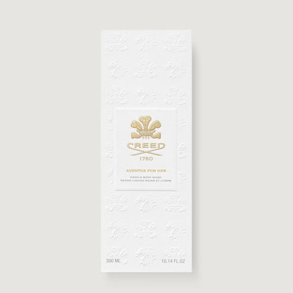 Shop Rescue Spa Creed Aventus For Her Hand &amp; Body Wash in a white embossed box with gold logo detailing.