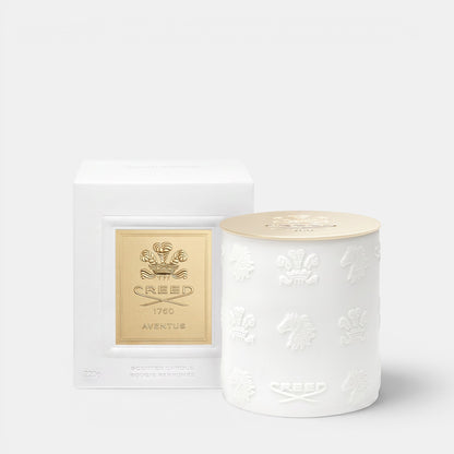 Shop Rescue Spa Creed Aventus scented candle in white porcelain with gold lid and matching gift box