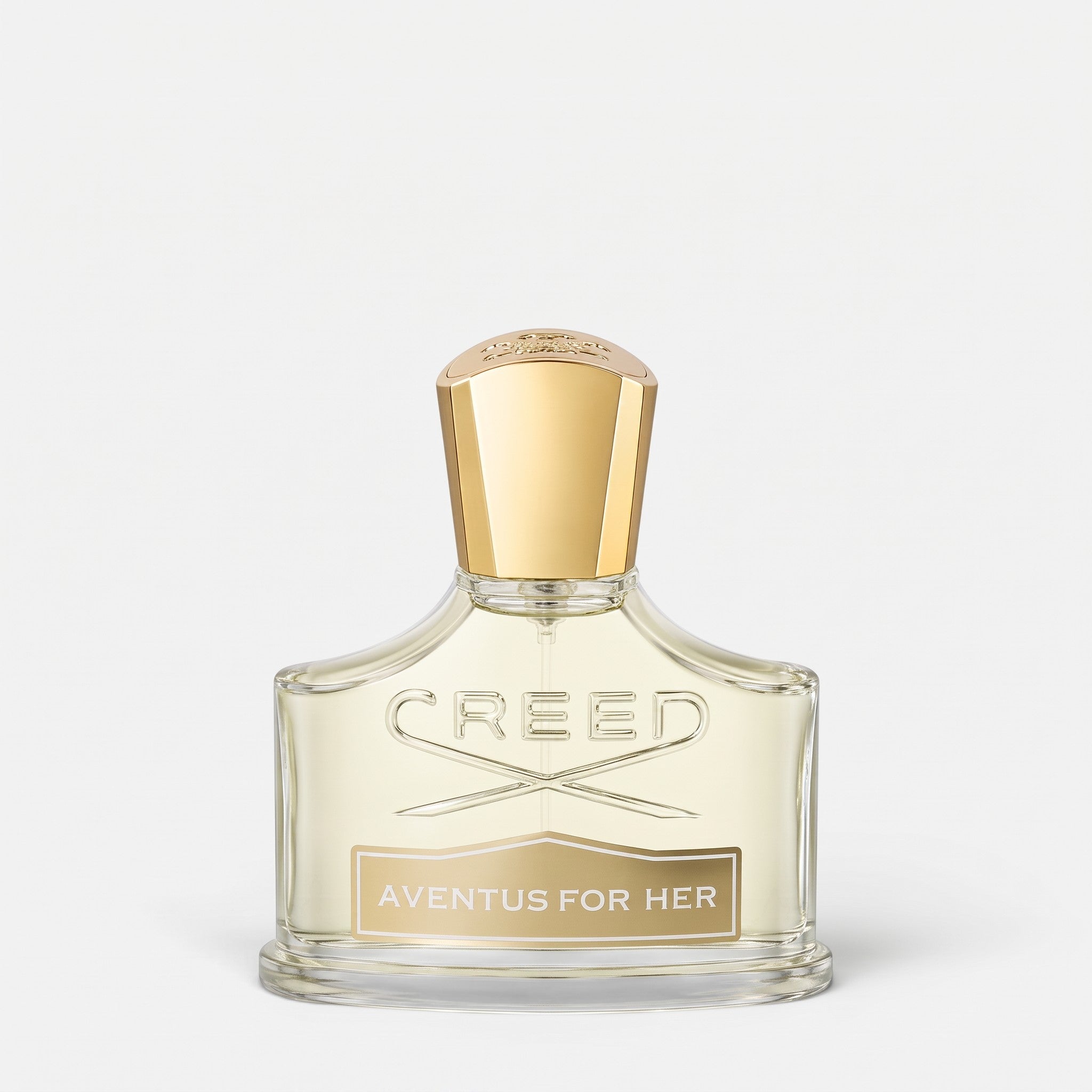Shop Rescue Spa Creed Aventus For Her perfume bottle with a gold cap and elegant glass design