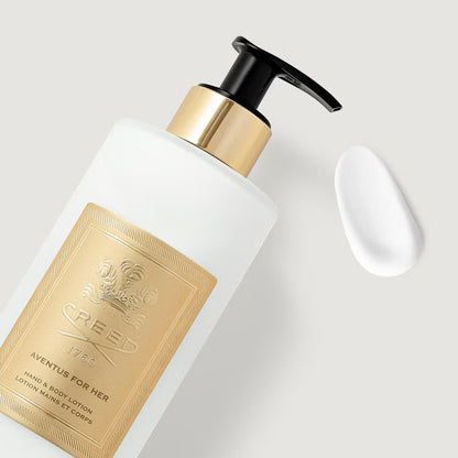 Shop Rescue Spa The House of Creed Aventus For Her hand and body lotion in a frosted bottle with a gold label.