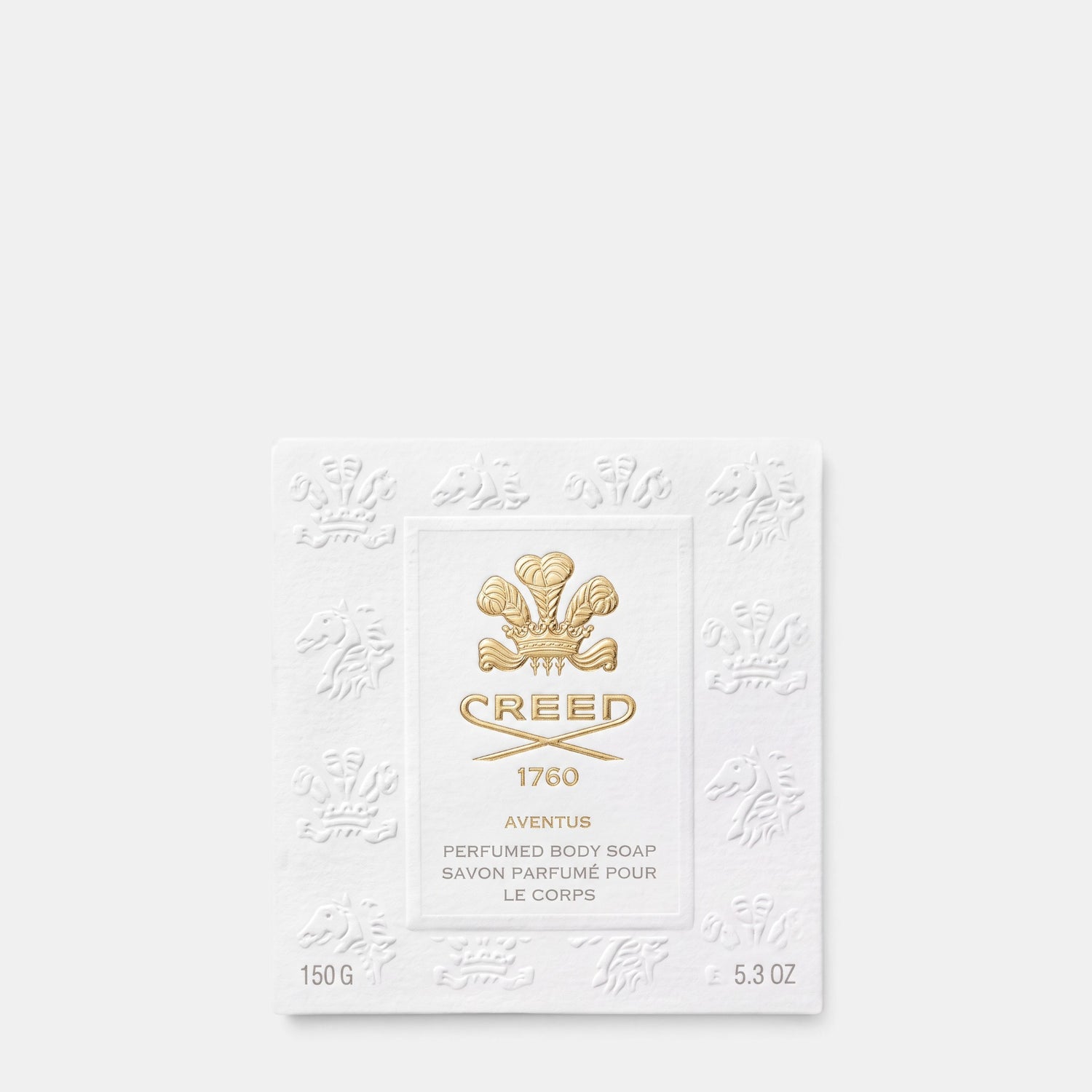 Shop Rescue Spa Creed Aventus perfumed body soap in a white embossed box with gold logo detailing.