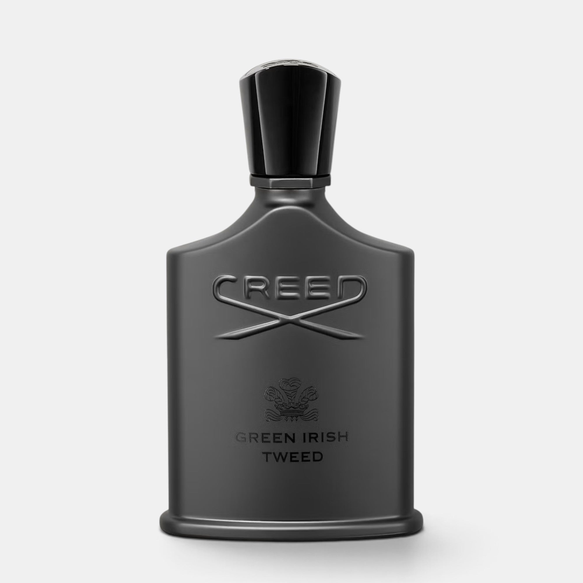 Shop Rescue Spa Creed Green Irish Tweed 100ml fragrance bottle in matte black with embossed logo and black cap.